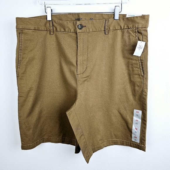 Old Navy #549103 Slim Built-in Flex Rotation Dark Tan/Brown Chino Shorts NWT - Picture 2 of 11